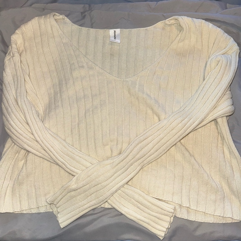 Nordstrom Abound Ivory V-Neck Ribbed Sweater